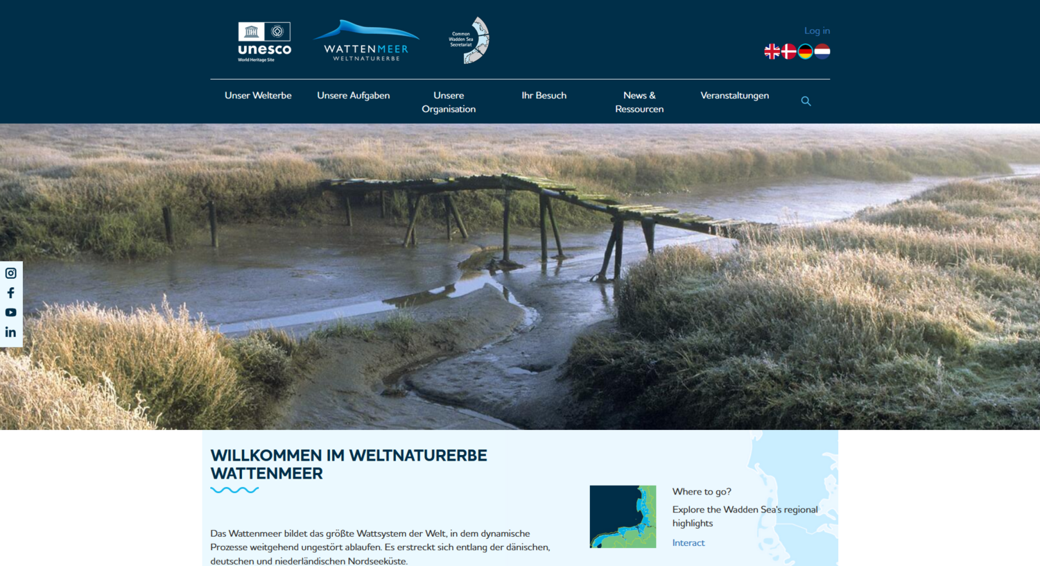 Das Foto zeigt einen Screenshot von der Homepage des Weltnaturerbes Wattenmeer. https://www.waddensea-worldheritage.org/de. Screenshot / DAM